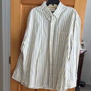 Izod Men's Yellow and Blue Striped Button Down Shirt